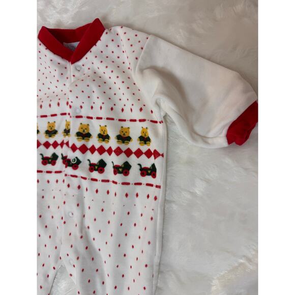Vintage 80s Velvet Velour Christmas Bears Toys One-Piece Sleeper Romper Baby 6M - Picture 9 of 11
